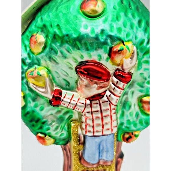 Patricia Breen Apple Tree Boy Basket Green 2 Piece Christmas Summer Ornament - Picture 3 of 13